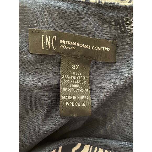 INC Plus Size 3X Navy & White Scroll Print Dress – Boat Neck, 3/4 Sleeve - Picture 5 of 6